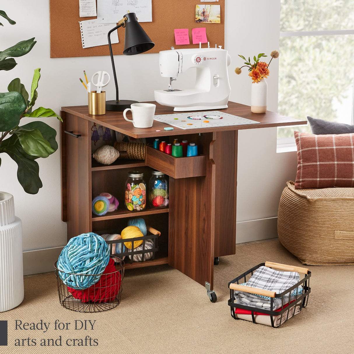 Best Choice Products Folding Dining Table, Multipurpose Space Saving Collapsible Drop Leaf Extension Desk w/Wheels, 3 Storage Shelves - Brown Best Choice Products