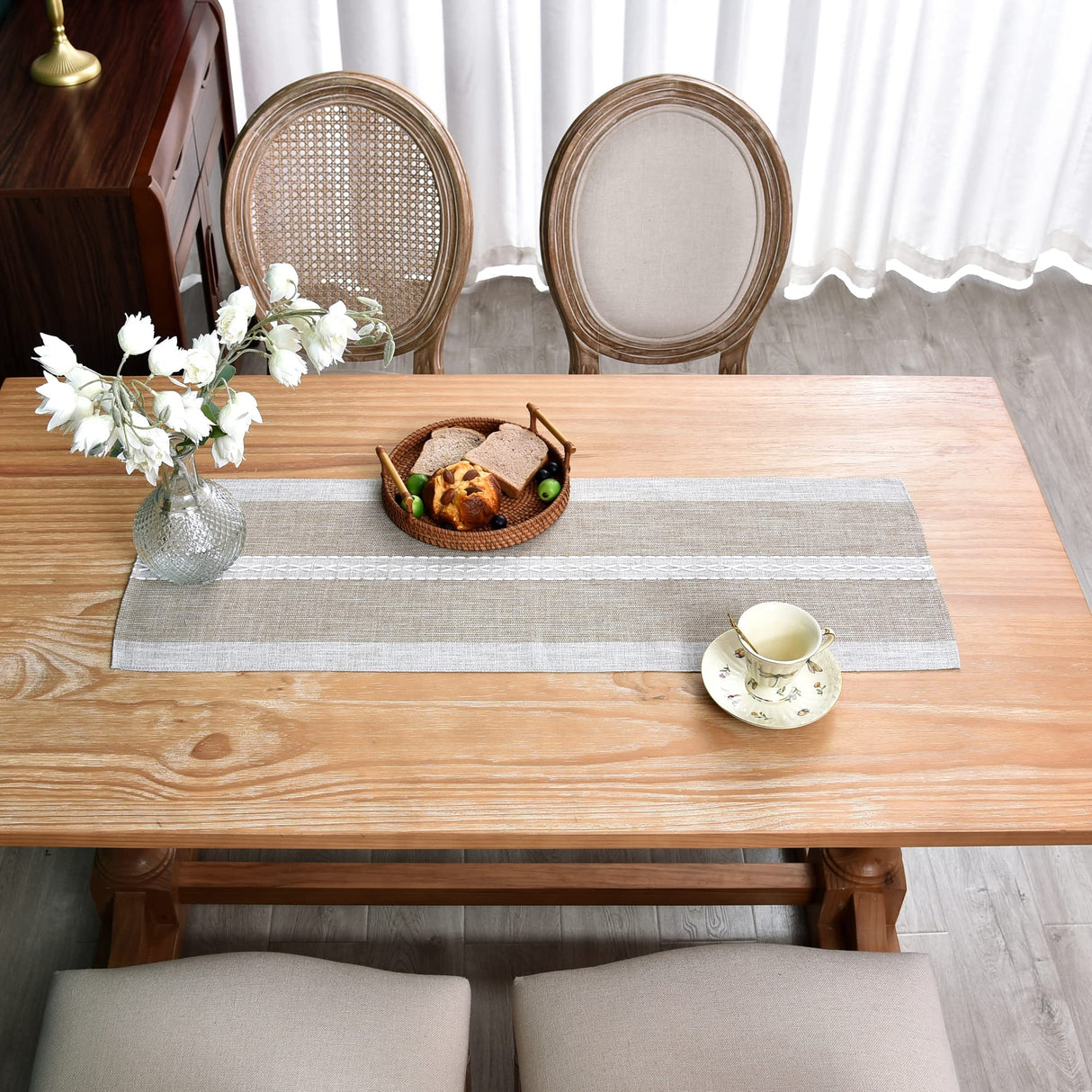 Farmhouse Braided Striped Table Runner Rustic Embroidery Coffee Table Runners for Decorations Weddings Holiday Brown 13x36inch NEWISHER