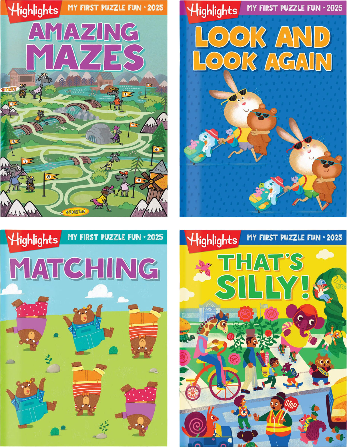 Highlights My First Puzzle Fun 2025 Puzzle Books for Kids Ages 3-6, 4-Book Set of Matching, Mazes, Spot-The-Differences, and More Travel-Friendly Screen Free Brain-Boosting Activities Highlights for Children