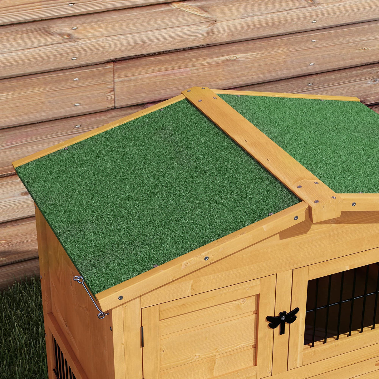 PawHut Rabbit Hutch, 2 Story Outdoor Bunny Cage with Slide-Out Tray, Run Cage, Openable Top for Rabbits, Guinea Pig, Yellow PawHut
