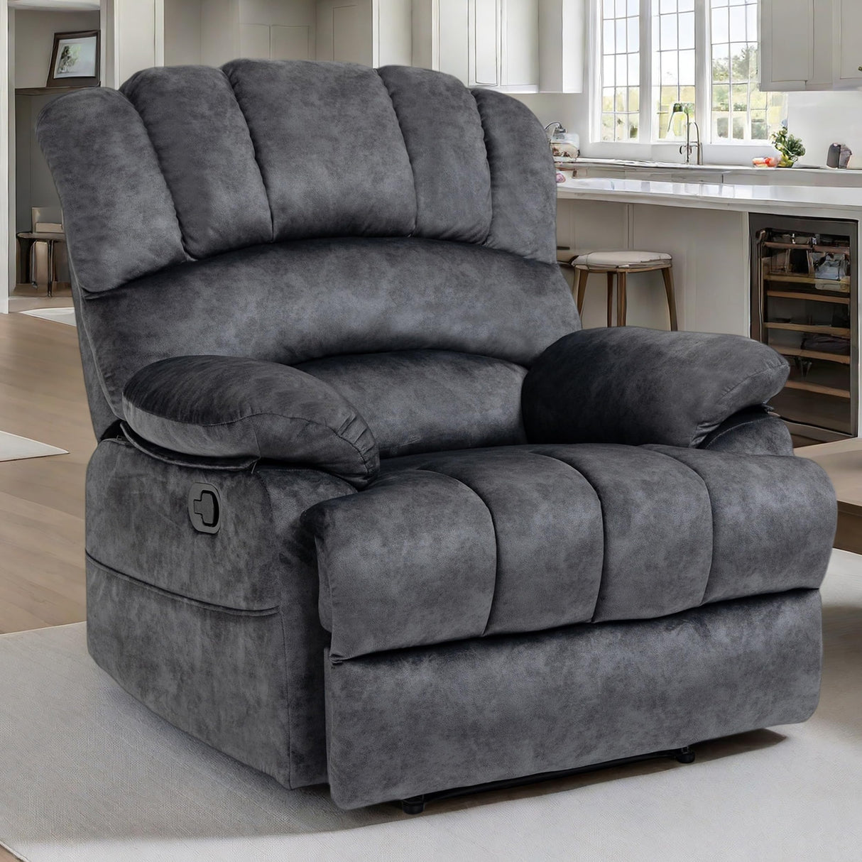 Luxlen Large Manual Recliner Chair,Soft Fabric Push Back Recliner with Overstuffed Armrest and Backrest, Living Room Single Sofa Recliners,Grey Luxlen