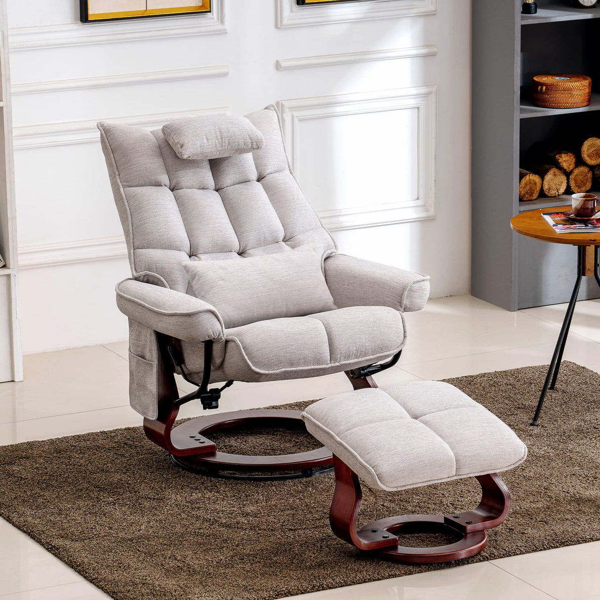 MCombo Swivel Recliner with Ottoman, TV Chair Sets with Vibration Massage, Ideal for Small Space, Living Room & Bedroom 4188 (Beige) MCombo