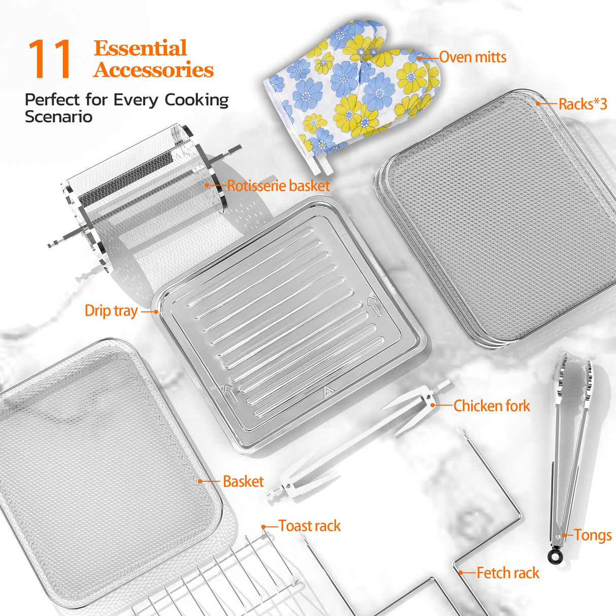 Air Fryer Oven Large 20 QT, 10-in-1 Airfryer Combo with Window for Family, Air Fryer Toaster Oven with Rottisserie Racks & Cookbook, ETL Certified Gluck