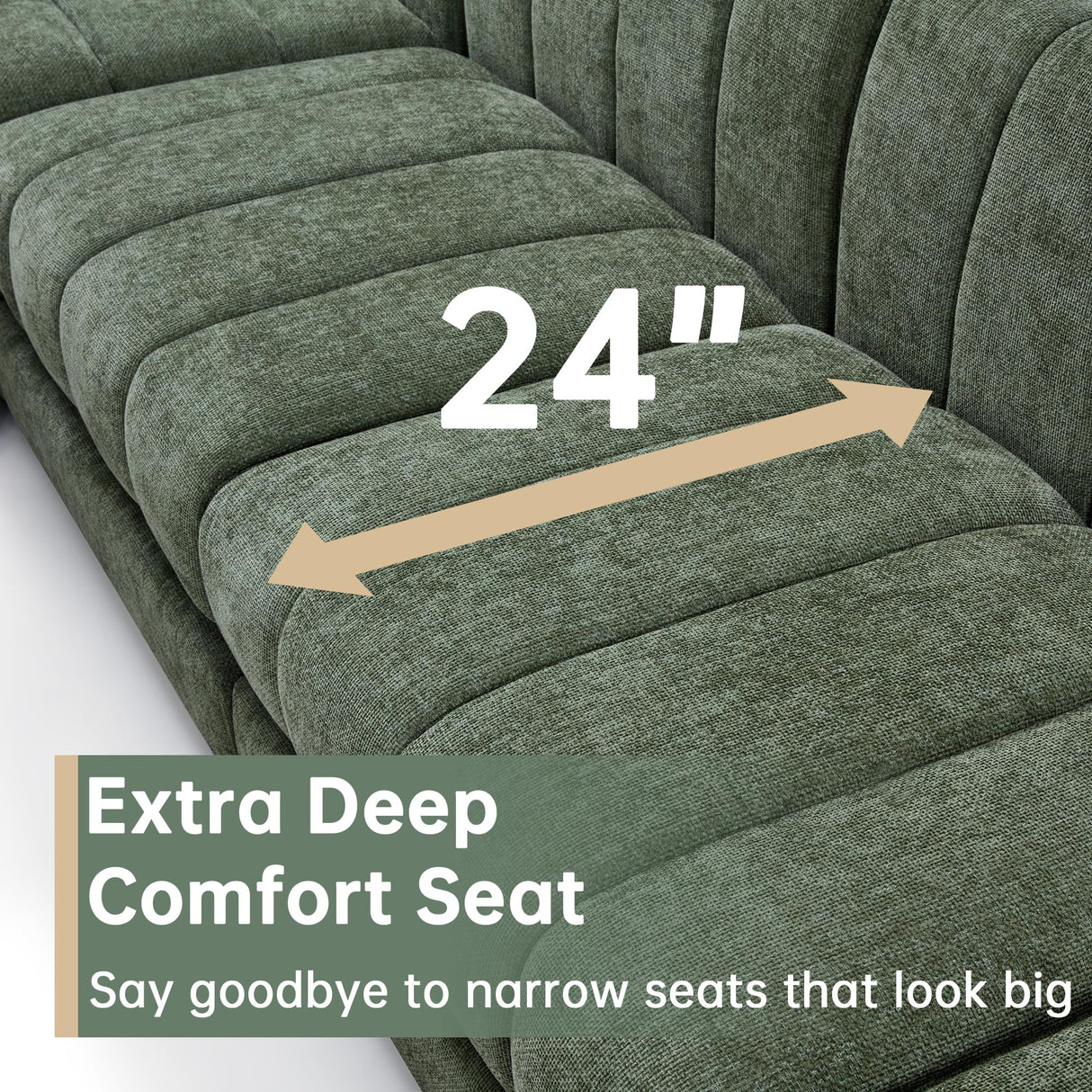 Morden Fort 96'' Luxury Modern Sofa, 3 Seater Modular Sectional Couch, Deep Seat Sofas, Minimalist Style Comfy Couches for Living Room Apartment, DIY Combination, Chenille, Green Morden Fort