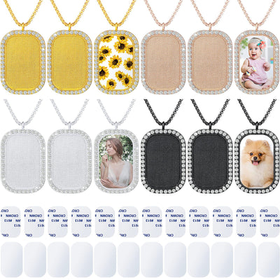 12 Pieces Sublimation Blank Necklace with Chain Metal Customized Blank Necklace Heat Transfer Blank Necklace Blank Base Pendant with 12 Pieces Heat Transfer Sheet and High Temperature Glue for Women