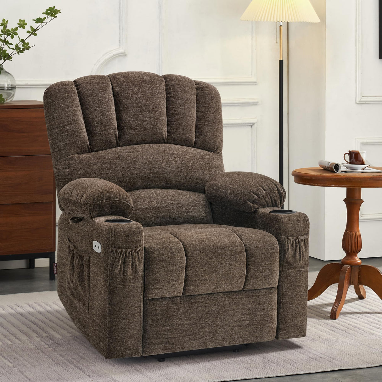 MCombo Power Lift Recliner Chair for Elderly, Lift Chair with Heat and Massage, USB &Type C Ports, Cup Holders, Fabric 7095 (Medium, Mocha) MCombo