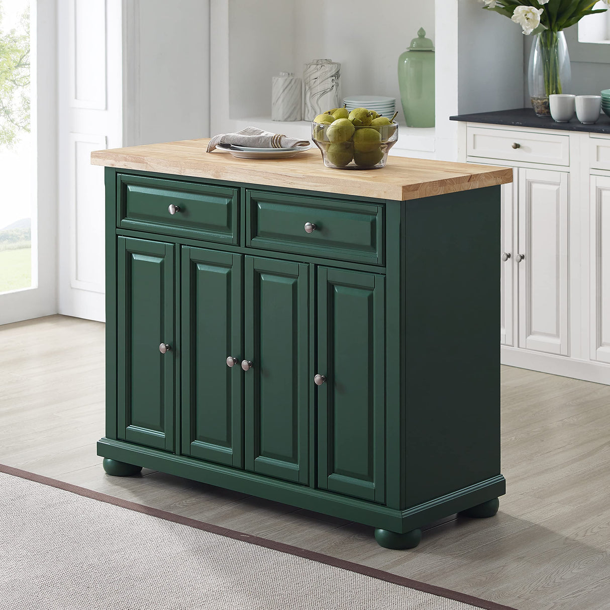 Crosley Furniture Madison Kitchen Island with Solid Wood Top and Optional Casters, Emerald Green Crosley Furniture