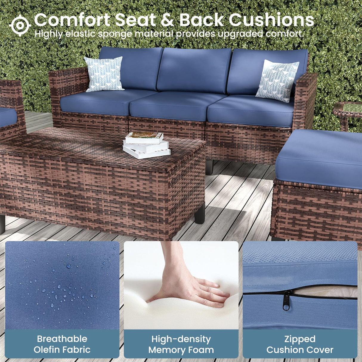 Amopatio Patio Furniture Set with Fire Pit Table, Outdoor Furniture Sectional Sofa with Swivel Chairs, Modern Conversation Sets for Balcony Backyard, Navy(Include Waterproof Covers ) Amopatio