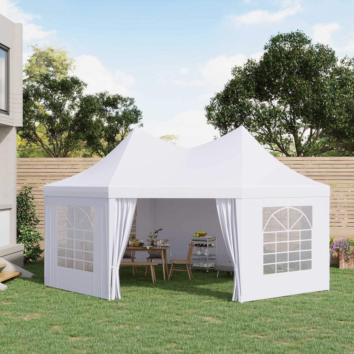 Outsunny 22 x 16 ft Party Tent, Wedding Tent with Sidewalls, Heavy Duty Event Tent with 2 Doors and 6 Windows, Outdoor Gazebo Tent for Party, White Outsunny
