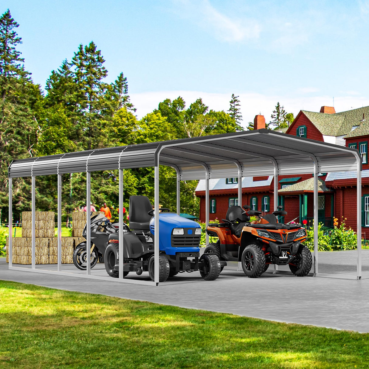 YITAHOME 12 x 20 FT Outdoor Metal Carport, Heavy Duty Carport Canopy for Outside with Metal Roof, Garage Car Shelter Shade for Boats, Car, Truck, Gray YITAHOME