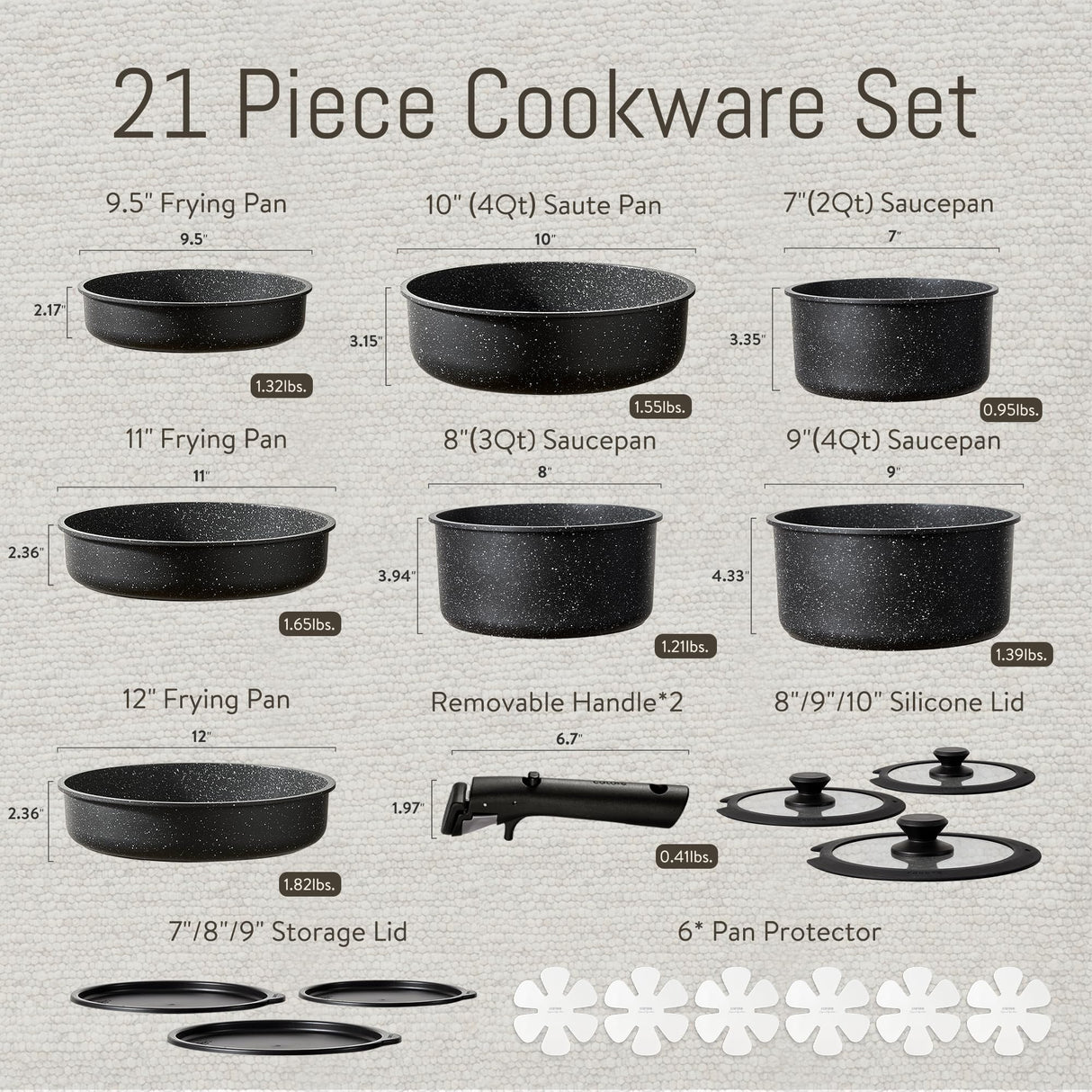 CAROTE 21pcs Pots and Pan Set Non Stick, Nonstick Induction Cookware, Detachable Handle Cookware Set, Dishwasher Safe, Removable Handle, RV Oven Safe Cookware, Midnight Black CAROTE