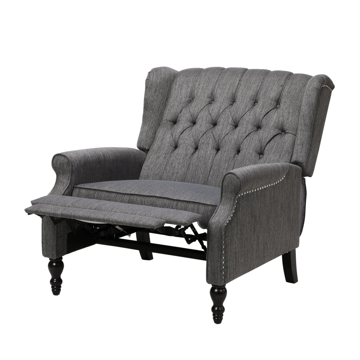Benjara Jade Oversize Wide Chair Manual Recliner, Dark Button Tuft, Charcoal Gray and Brown Benzara