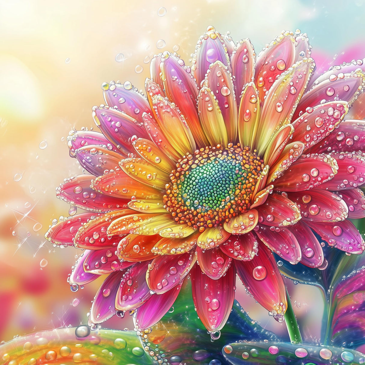 Eiflow DIY Diamond Art Kit for Adults Daisy Flower, 5D Diamonds Painting Kit Craft Gem Art Colorful Flower Full Round Drill(13.8x13.8inch/35x35cm) Eiflow