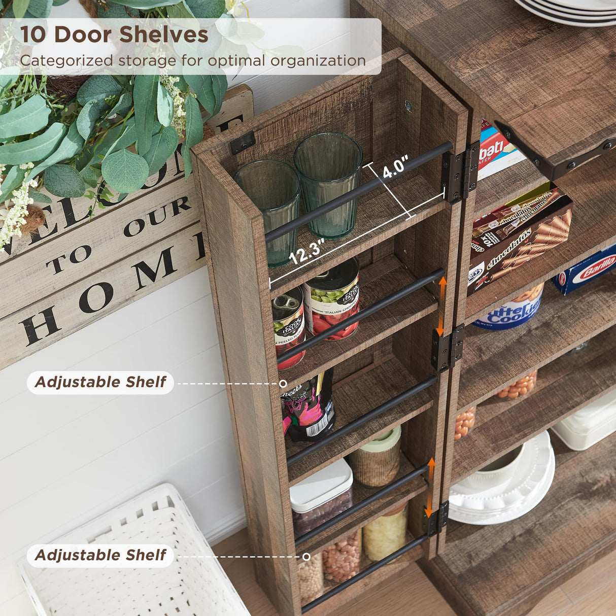 ACCOHOHO 47" Kitchen Pantry, Farmhouse Storage Cabinet with Barn Doors, Organizer and Adjustable Shelves, Rustic Wood Cupboard for Kitchen, Dining Room, Bathroom and Hallway, Rustic Brown ACCOHOHO