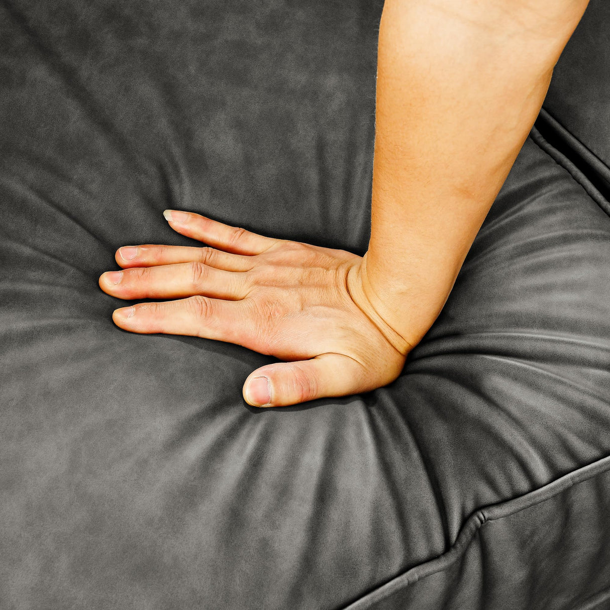 KEIKI 89" Chesterfield PU Tufted Button Sofa with Scrolled Arms, Classic Mid-Century 3-Seater Upholstered Couch with Nailhead Decoration, Easy Assembly, for Living Room, Bedroom, Office, Dark Gray KEIKI