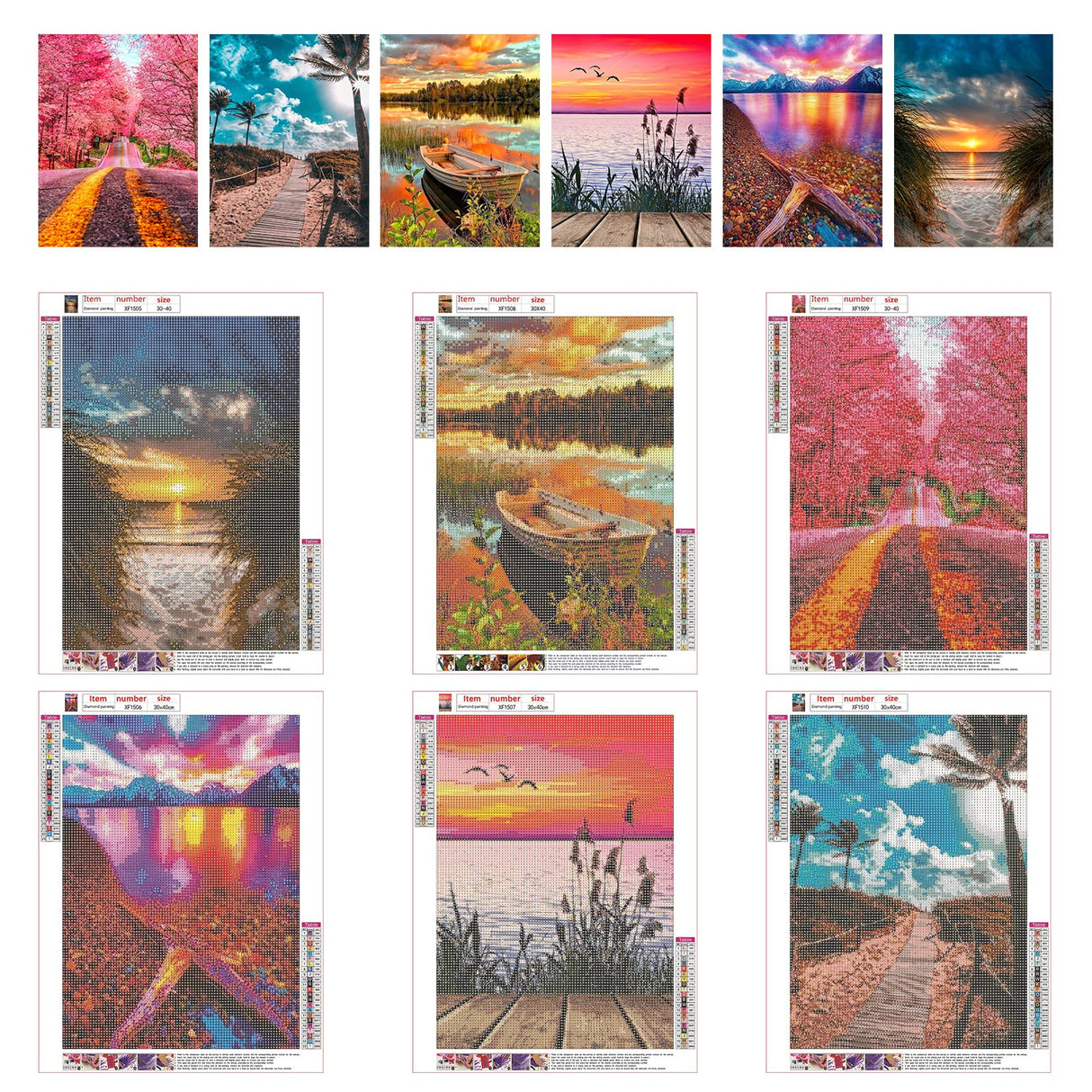 abcGoodefg Diamond Art Paintings Kit 6 Packs, DIY 5D Diamond Art Kits for Adults Landscape Set Round Full Drill Paint by Diamonds, 12x16 inch abcGoodefg