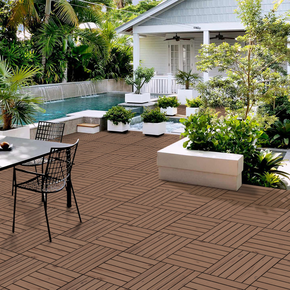 Yaheetech 27PCS Acacia Wood Interlocking Flooring Tiles Waterproof Flooring for Outdoor & Indoor Patio,Balcony,Garden,Poolside,12 × 12 in,Brown Yaheetech