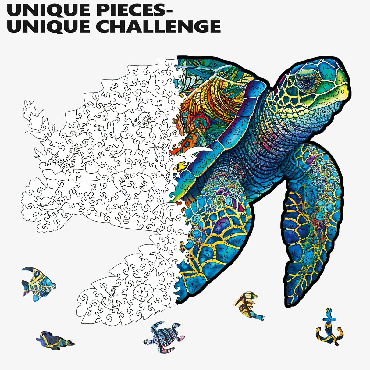 MYS Aurora Wooden Puzzles, Sea Turtle Jigsaw Puzzles 200 Pieces, Unique Shaped Wooden Puzzle for Adults and Kids, Birthday Gift Family Game 9.2 x 11.2 Inch Mys Aurora