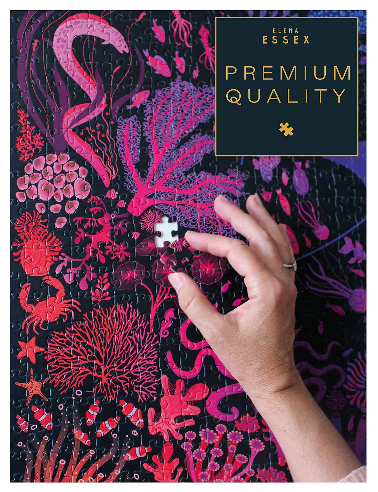 Elena Essex Puzzles for Adults 1000 Pieces - Night Reef | 1000 Piece Puzzle for Adults | Jigsaw Puzzles 1000 Pieces | Coral Reef Ocean Shark Puzzle | Puzzles Size 28x20 inches Elena Essex