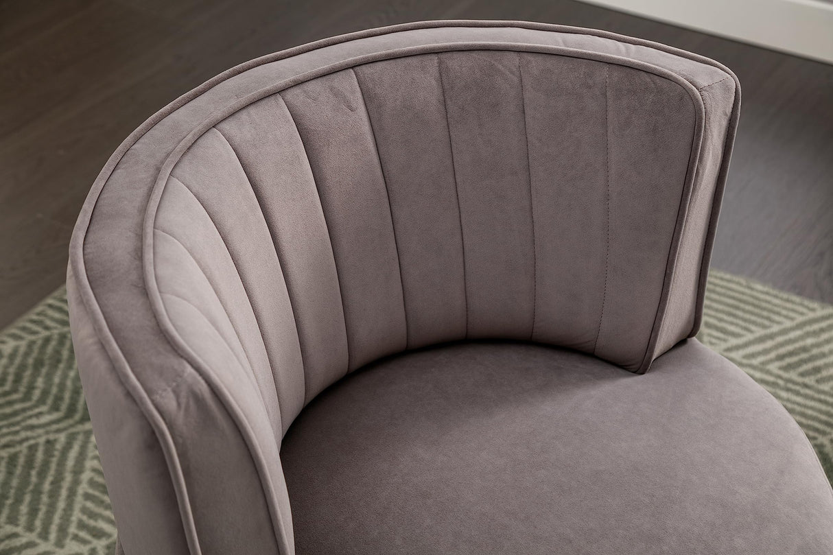 SLEERWAY 360° Swivel Barrel Chair, Modern Velvet Round Accent Chair, Comfy Upholstered Small Armchair with Gold Metal Base for Living Room Bedroom Nursery Office Sillas para Sala, Gray SLEERWAY