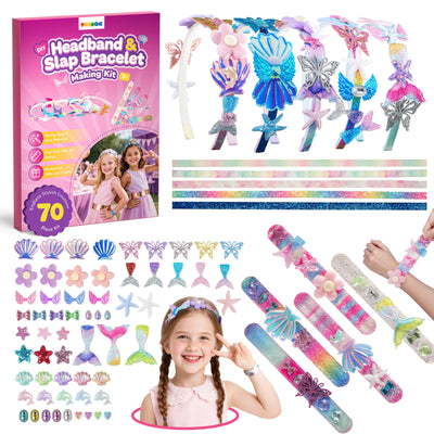 TECJOE DIY Headband Making Kit, Including Headbands & Slap Bracelets, DIY Hair Accessories Set, Arts and Crafts Gifts for Girls, Girl Toys for Age 3–10