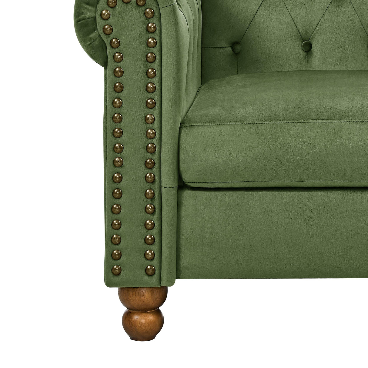 Asucoora Velvet Loveseat Couch, Rolled Arm 2-Seater Tufted Sofa with Nailhead Trim and 2 Neck Roll Pillows, Living Room Small Apartment Office Décor Green Asucoora