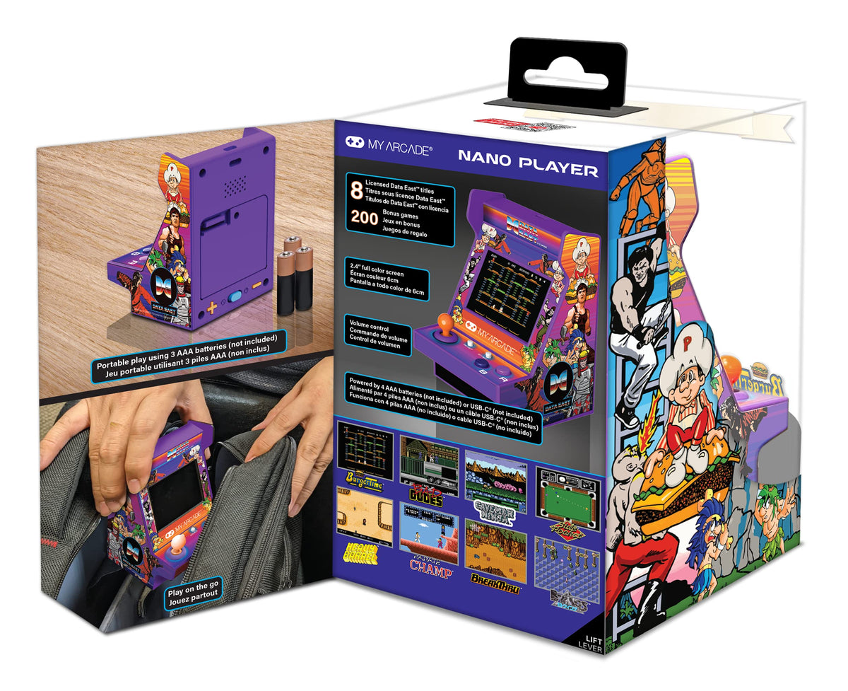 MY ARCADE Data East Hits Pico Player - Game for Kids and Adults, 3.75" Fully Playable Portable Tiny Arcade Machine with 108 Retro Games, 2" Screen Color Display, Battery Powered, Purple, Small My Arcade
