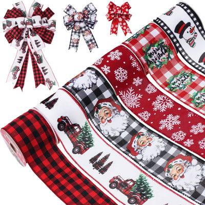 Vloso Christmas Ribbon Wired 2.5 Inch,6 Roll 30 Yards Christmas Wired Ribbon,Incl. Santa/Snowman/Snowflake/Buffalo Plaid Ribbon for Wreaths Bows Holiday Xmas Decor DIY Crafts