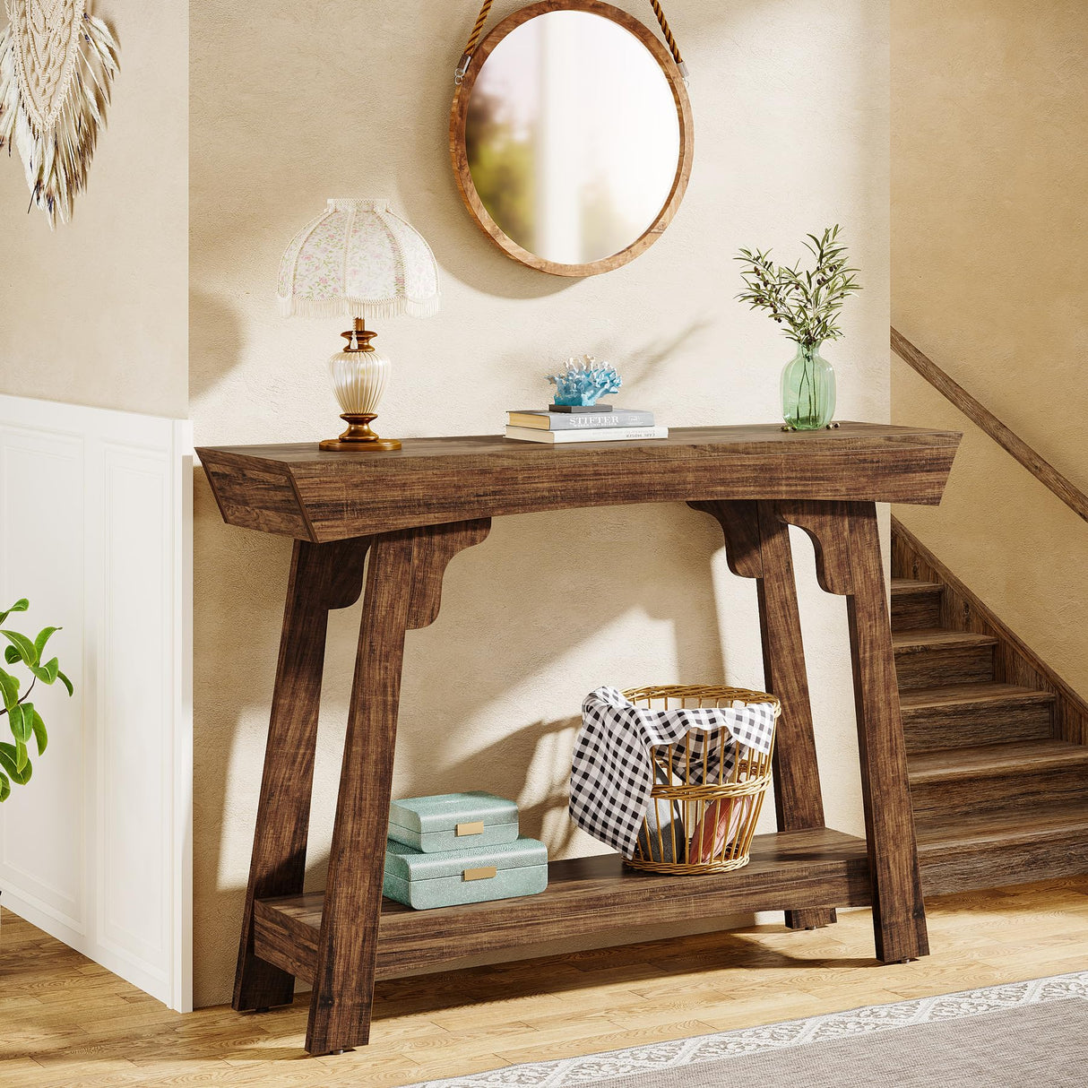 Tribesigns 41.3" Wood Console Table, 2-Tier Entryway Table with Storage Shelf, Farmhouse Narrow Sofa Table Behind Couch for Living Room, Foyer, Hallway, Rustic Brown Tribesigns