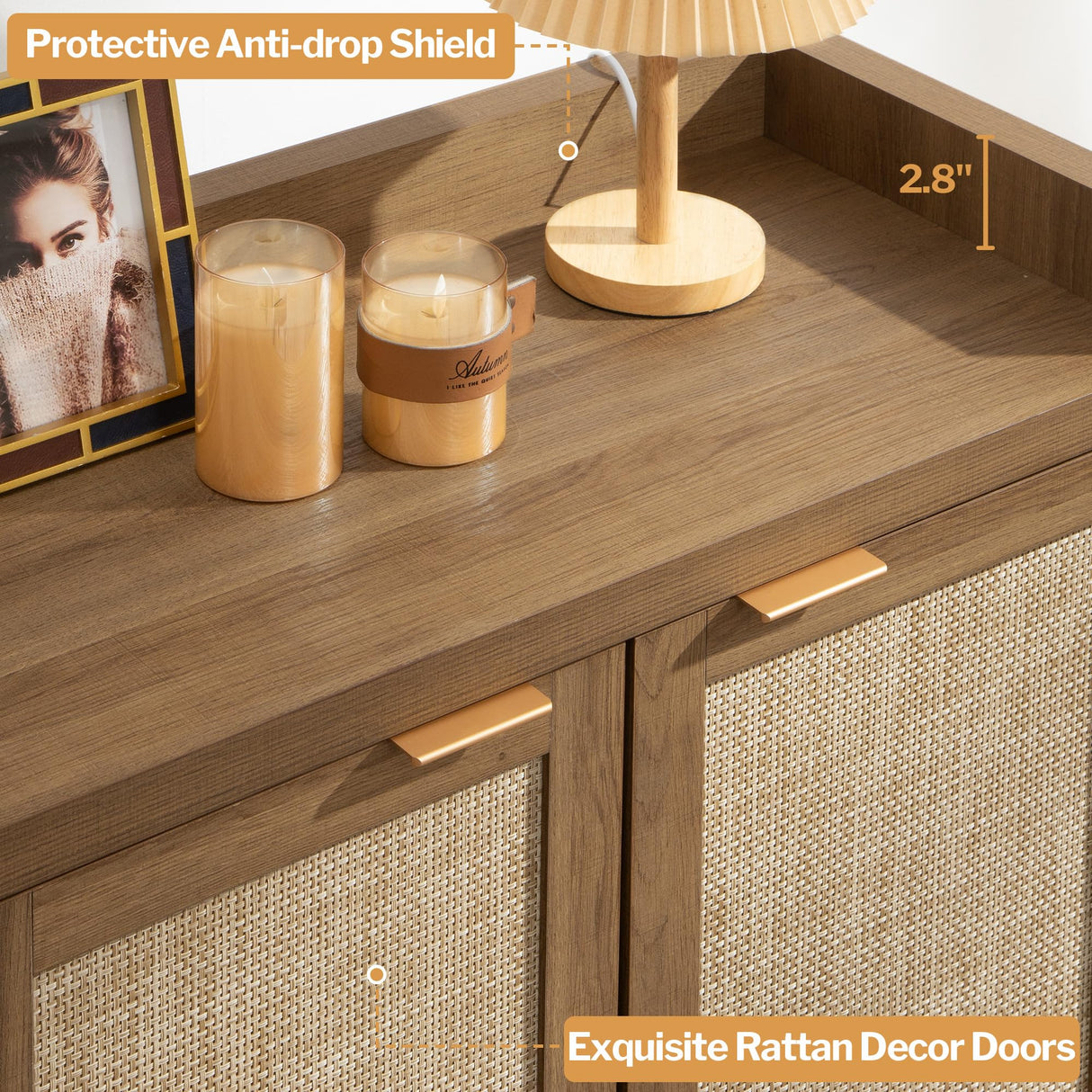 SICOTAS Shoe Cabinet, 24 Pair Shoe Storage Organizer Cabinet, 41" Tall Rattan Shoe Cabinet with Doors and Shelves, 6-Tier Farmhouse Boho Wooden Storage Cabinet for Entryway Hallway Closet Bedroom SICOTAS