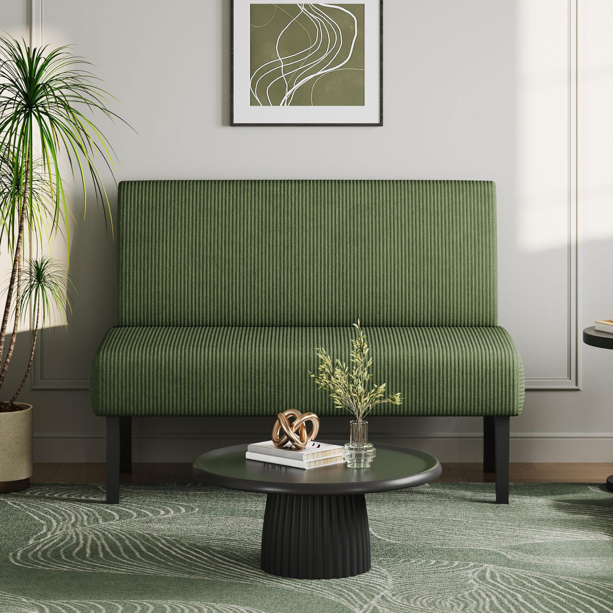 Yaheetech Small Mini Sofa Couch Armless Loveseat Futon for Bedroom, Corduroy Fabric & Easy Assembly, for Small Spaces Living Room,Dorm,Office,Apartment, Green Yaheetech