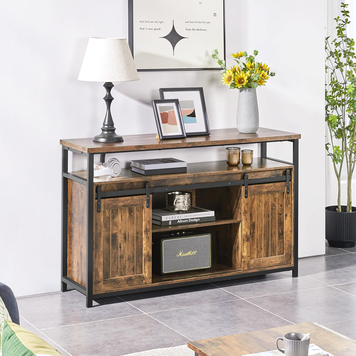 Yaheetech TV Stand, Entertainment Center with Storage Cabinets for 55 Inches TV, Barn Door TV Stand with Height Adjustable Shelves, Farmhouse TV Console for Living Room, 47 Inch Yaheetech