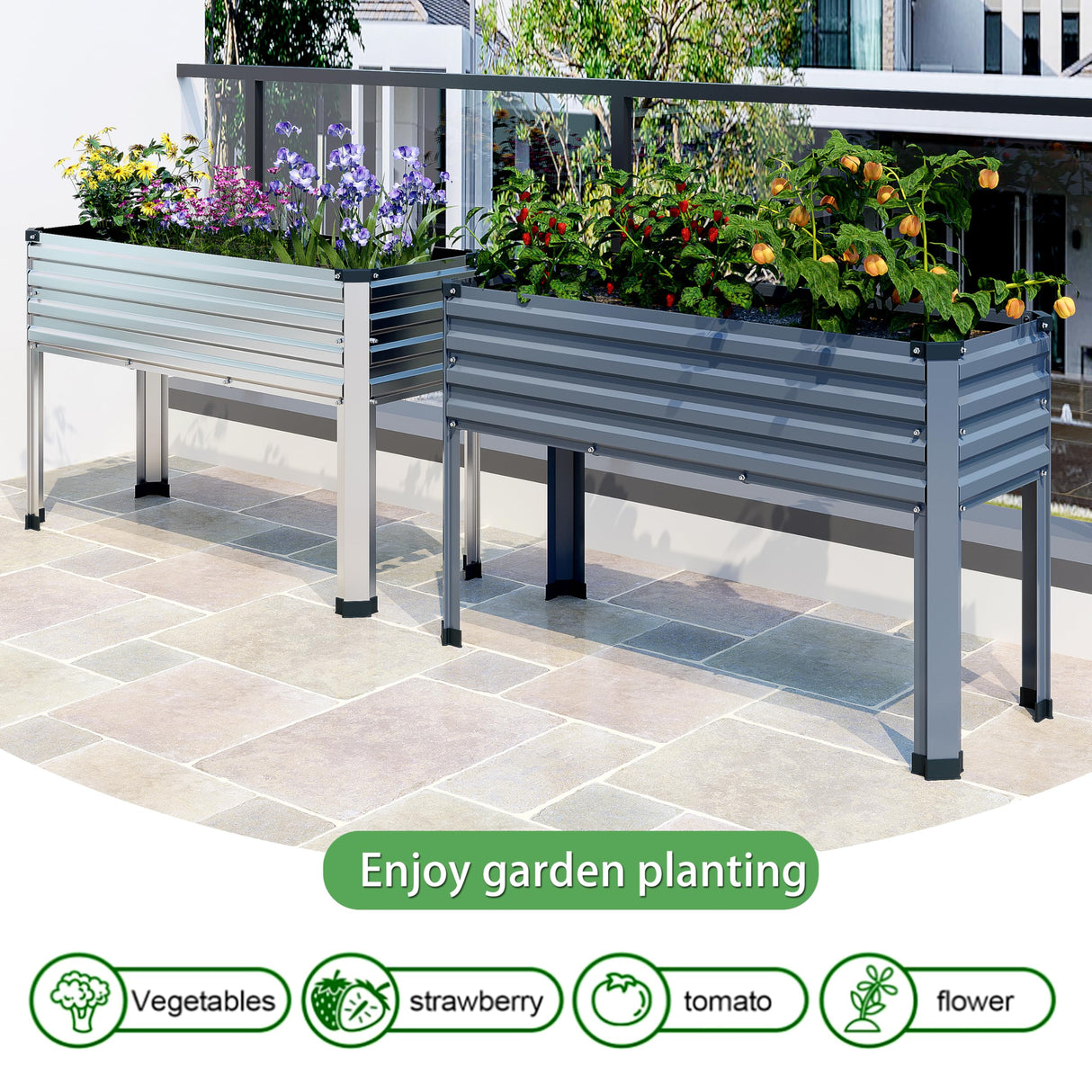 MGNO Galvanized Raised Garden Bed Outdoor with Legs,48×18×32in Metal Elevated Raised Planter Box for Backyard, Patio, Balcony, 300lb Capacity,Grey… MGNO