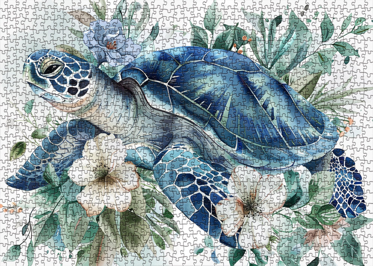 Sea Turtle Puzzles Flower Puzzle for Adults 1000 Pieces, Animal Art Jigsaw Puzzles 1000 Pieces Nature Puzzle, Fantasy Green Turtle Painting Puzzle BBOLDIN