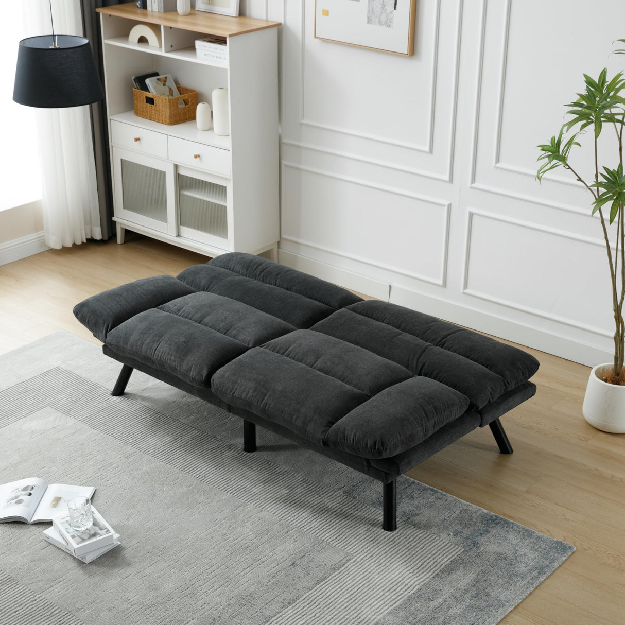 70“Futon Sofa Bed,Convertible Folding Futon Couch Breathable Small Couch,Upholstered Double Loveseat Bed for Compact Living Studio in Room and Bedroom,Offices,Family,Dorm (Dark Gray Linen) Klwenas Maec