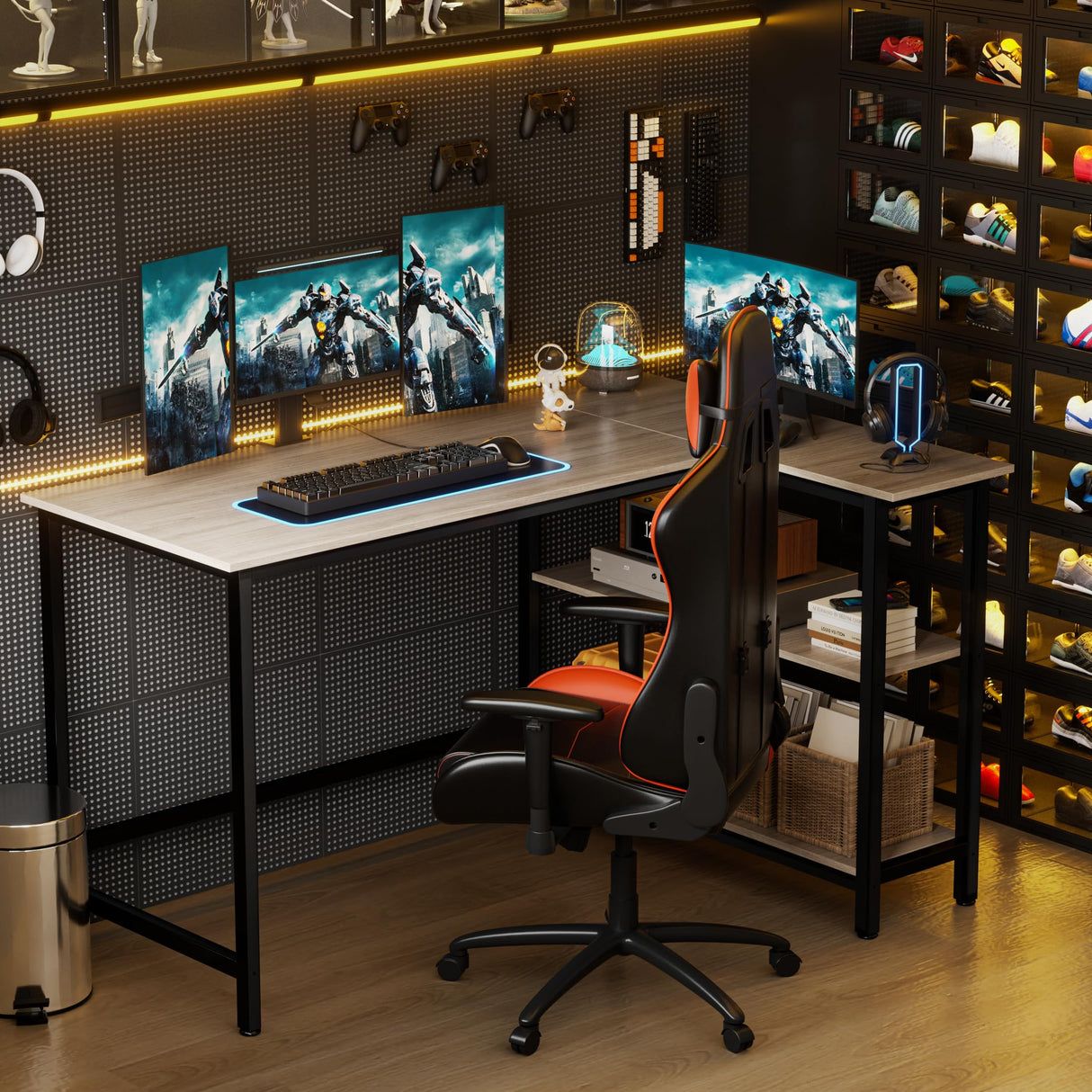 WOODYNLUX L Shaped Computer Desk - 43 Inch Home Office Desk with Shelf, Gaming Desk Corner Table for Work, Writing and Study, Space-Saving, Gray WOODYNLUX