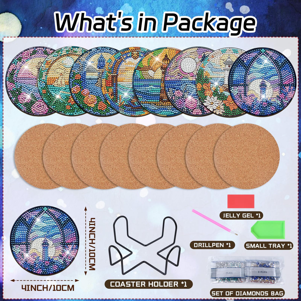 Sitsink Landscape Diamond Painting Coasters - 8 Pcs Lighthouse Diamond Art Kits for Adults, Gem Art Painting Coasters Kit with Holders Sitsink