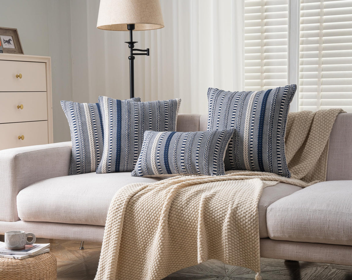 Cethom Boho Throw Pillow Covers 18x18 Inch Set of 2, Farmhouse Decorative Couch Pillow Cases, Navy Blue Accent Pillows of Bed, Sofa Bedroom Living Room Home Decor Cushion Cover Cethom