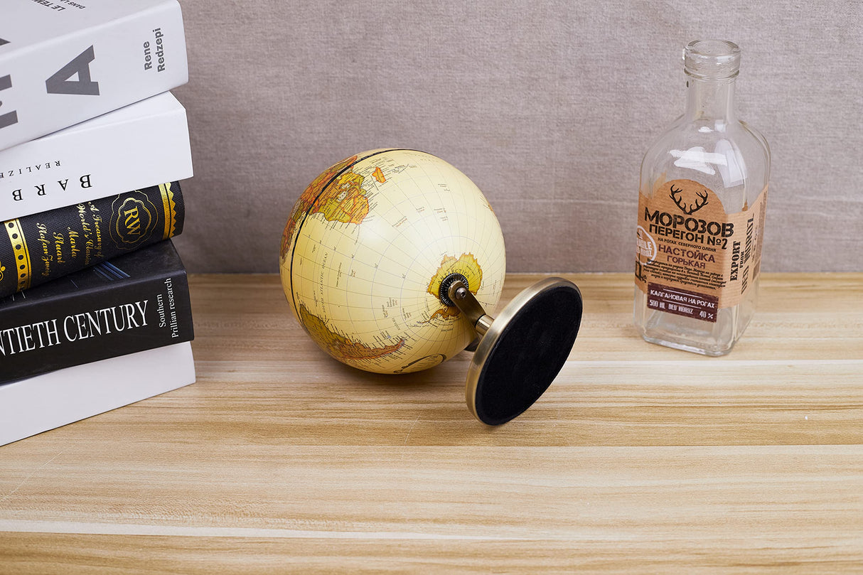 Annova Antique Globe Dia 5.5-inch / 14CM - Educational/Geographic/Modern Desktop Decoration - Stainless Steel Arc and Base - for School, Home, and Office (Antique 5.5“) (Brown-1) Annova