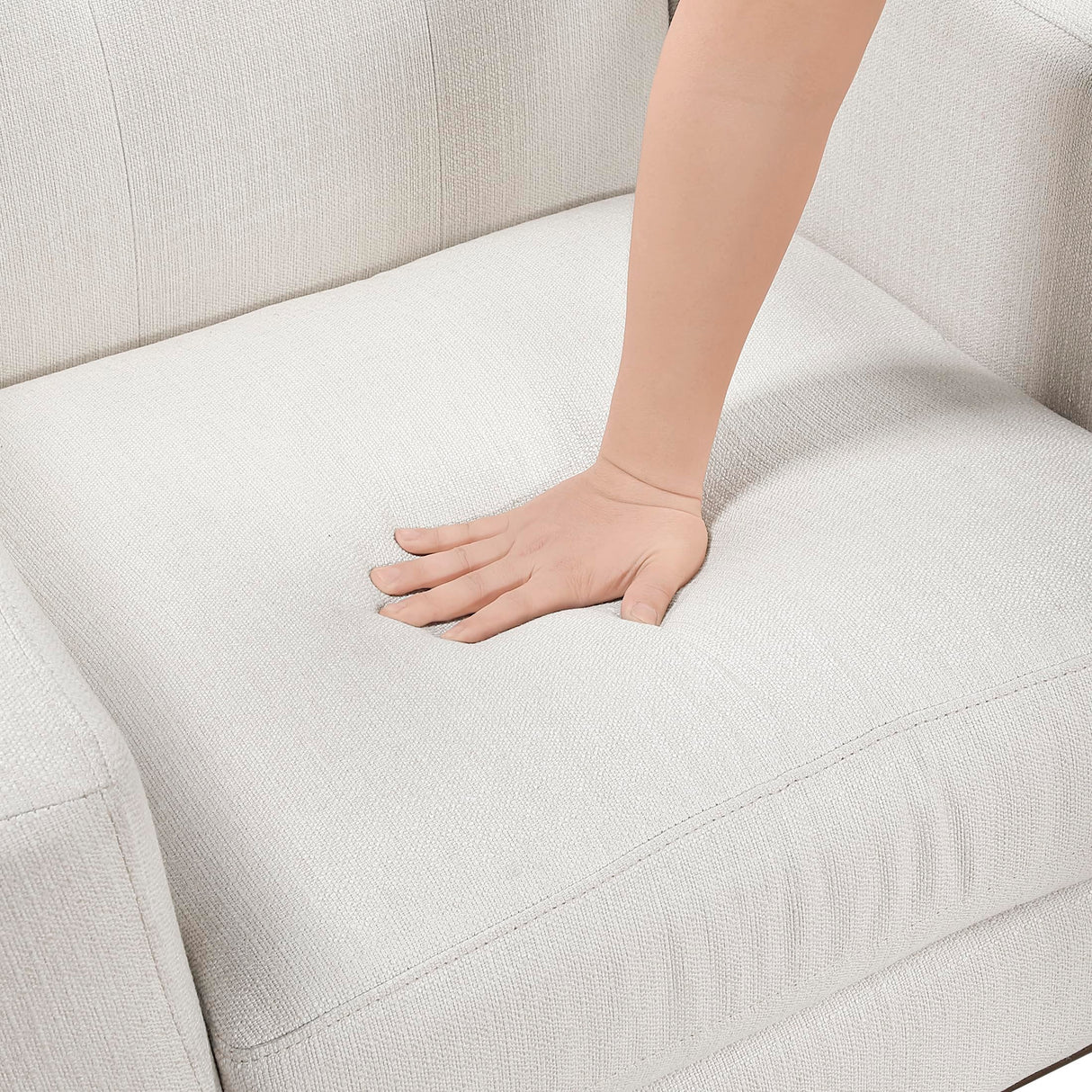 Lexicon Modern Accent Couch, Textured Fabric Upholstered Sofa with Brown Wood Legs, Track Arms, Tufted Couch Back, 3 Seater Sofa for Living Room/Office/Waiting Room, Beige Lexicon