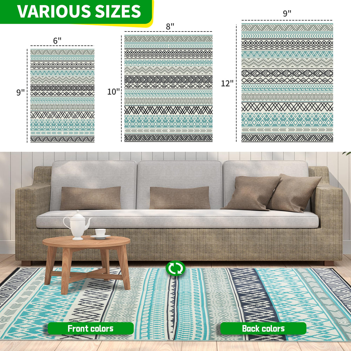 BMCH Outdoor Rugs, Outdoor Plastic Straw Rug, Reversible Waterproof Carpet for Camping, Poolside, Garden, BBQ Area, Gazebo Flooring, RV Park & Beach, Bohemian Style, 6x9 BMCH