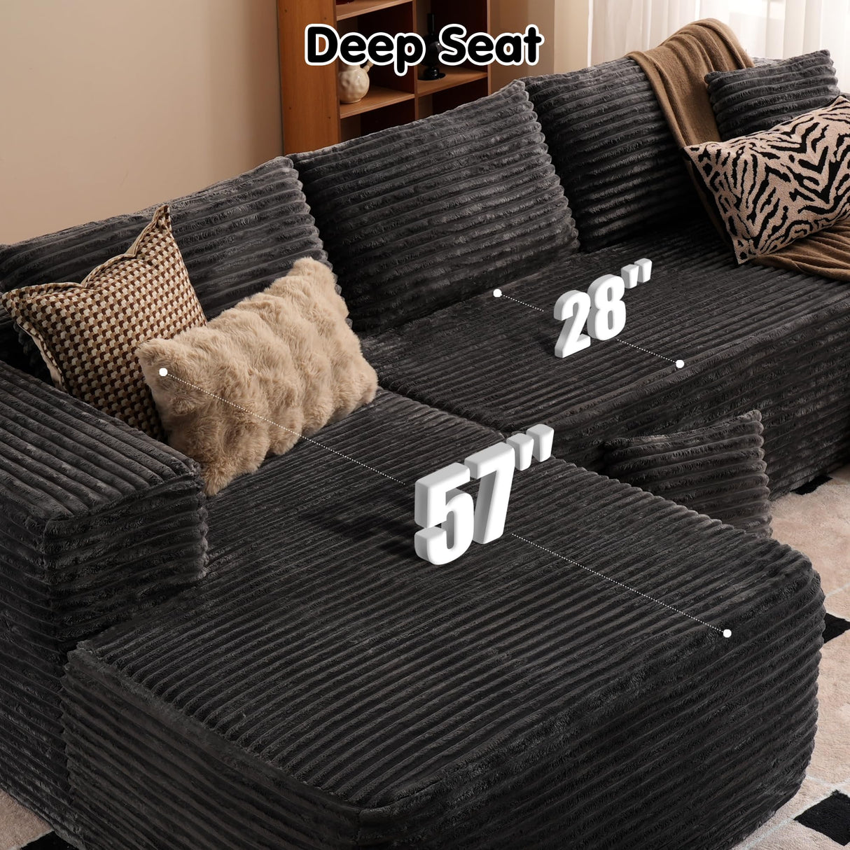 ovios 104" Cloud Sectional Couch with L-Shape Chaise,Modern Modular Sofa with Deep Seat, Upholstered Couches for Living Room Bedroom,No Assembly Required, Grey (Plush Corduroy Fabric) ovios