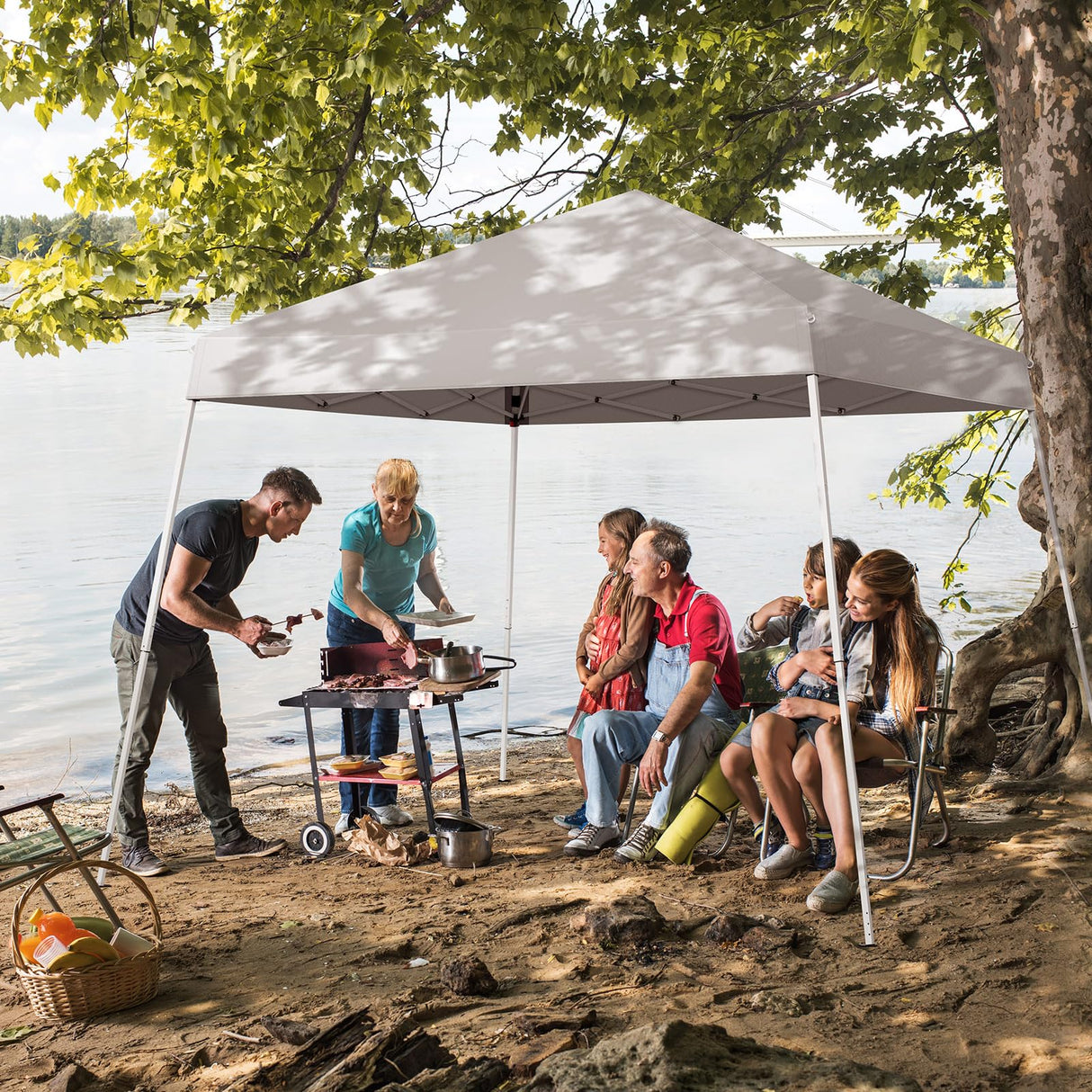 VINGLI 8x8 ft Pop Up Canopy Tent, Easy Up Outdoor Tent Canopy, Foldable Portable Canopies for Camping, Patio, Outdoor Gazebo Slant Legs, Outdoor Instant Shelter Canopies with Carry Bag, White VINGLI