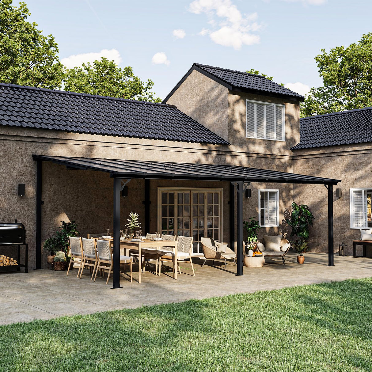 Jolydale Gazebo for Patio 12' x 20', Gazebo Pergola with Sloped Roof, Large Wall-Mounted Heavy Duty Awnings, for Backyard, Deck, Patio Jolydale