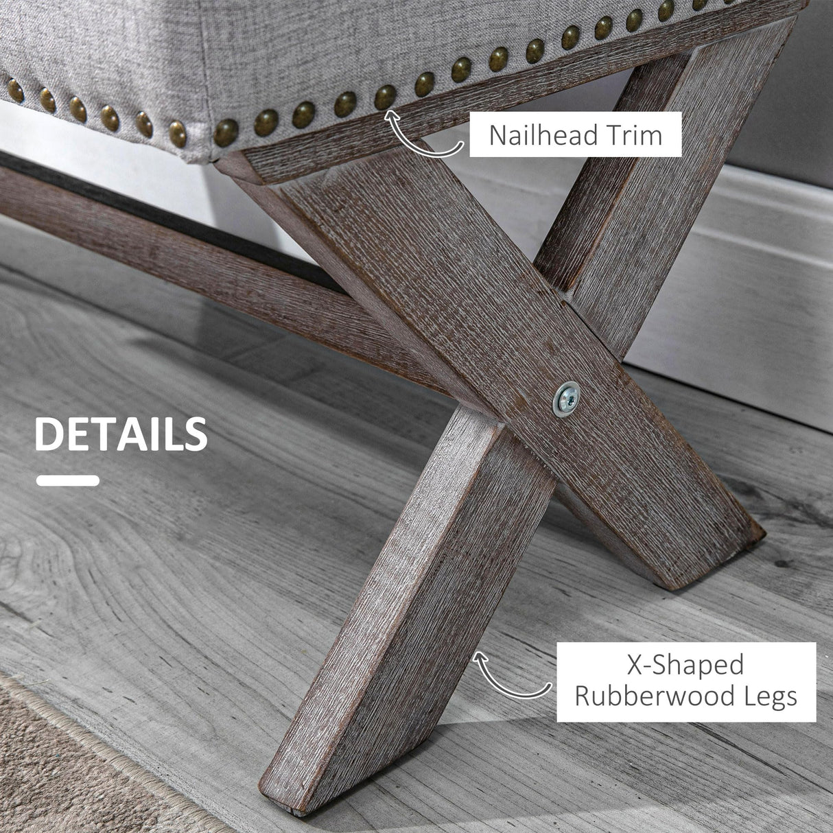 HOMCOM 35.75" Storage Ottoman, Upholstered Storage Bench with Hidden Space, Nailhead Trim and X-Shaped Wood Legs, for Living Room, Entryway, Bedroom, Grey HOMCOM