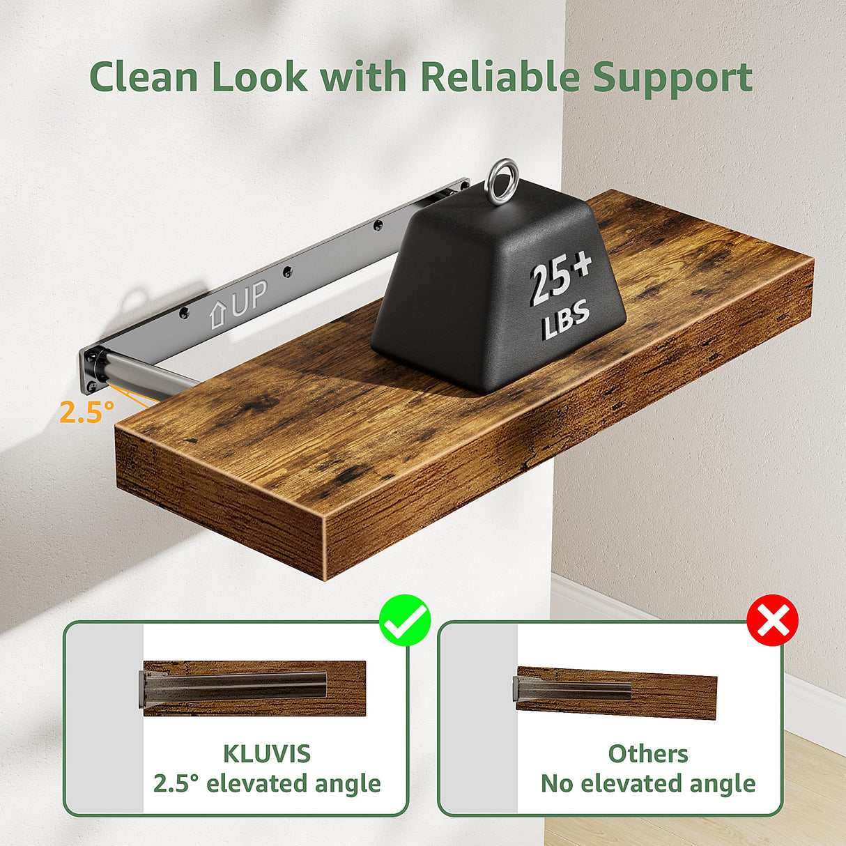 KLUVIS Bathroom Shelves Over Toilet - Floating Shelf for Wall Above Toilet Towels Holder Small Farmhouse Decor Shelves (15.7 inch, Set of 3, Rustic Brown) KLUVIS