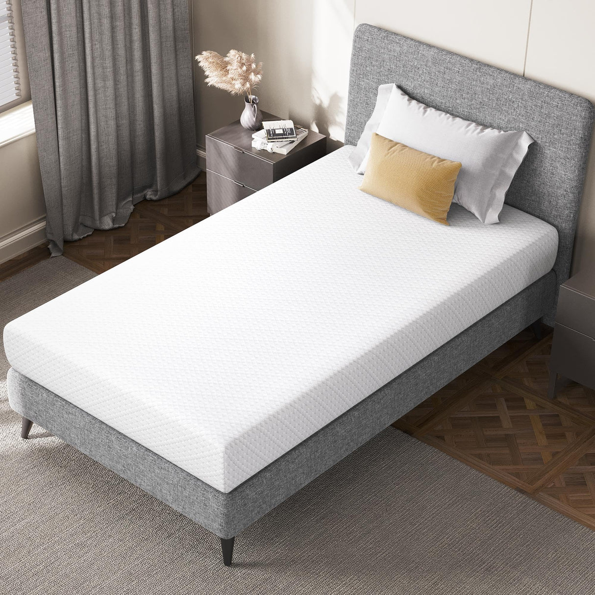 Yaheetech 8 Inch Twin Mattress Cooling Gel Memory Foam Mattress, Green Tea Mattress for Fresher Sleep, Medium Firm, CertiPUR-US Certified, Twin Size Mattress in a Box Yaheetech