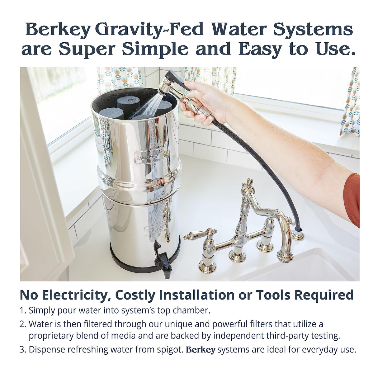 Big Berkey Gravity-Fed Stainless Steel Countertop Water Filter System 2.25 Gallon with 2 Authentic Black Berkey Elements BB9-2 Filters Berkey
