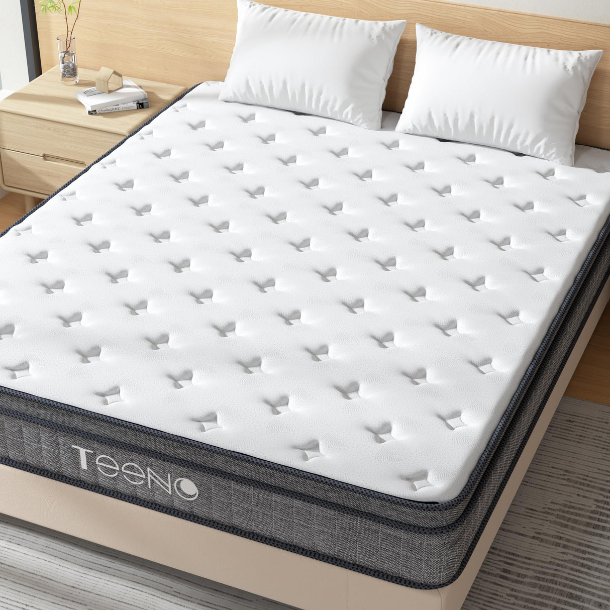 TEENO Twin Mattress, 14 Inch Gel Memory Foam Pocket Coils Springs Hybrid Mattresses, Medium Firm Twin Size Mattress in a Box, CertiPUR-US Certified, Cool & Support Comfort TEENO
