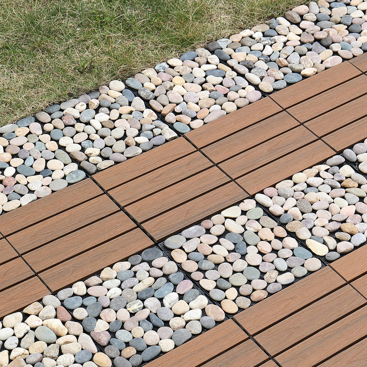 PURE ERA Wood Composite Interlocking Floor Deck Tiles Indoor Outdoor Use 12"x12" (10Pcs, 10 sq. Ft, Light Brown Maple Wood Pattern) - Great Upgrade to Patio Backyard Pathway PURE ERA